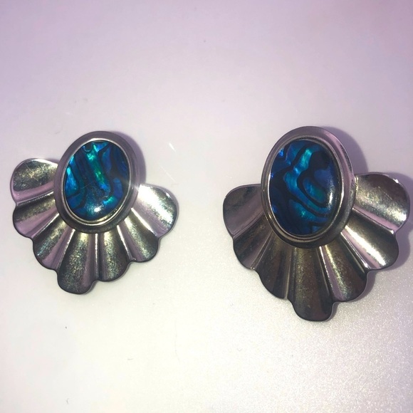 VTG Butler Art Deco Abalone Latch Back Earrings Pierced Ears 1.5” - Picture 2 of 6